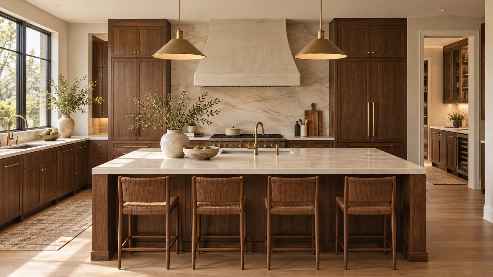 Open, remodeled kitchen with a large island