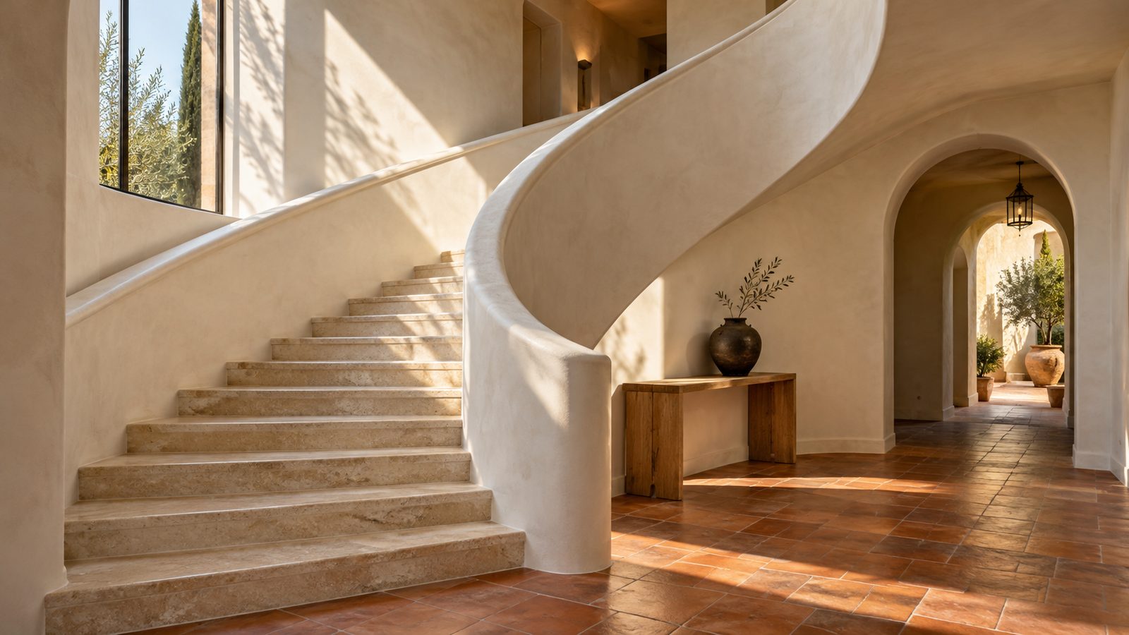 Restored staircase and entry in a renovated home